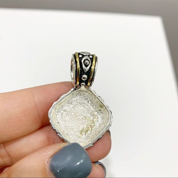 PENDANT Silver/Gold Tone w/black Enamel and Stones - Picture 3 of 3